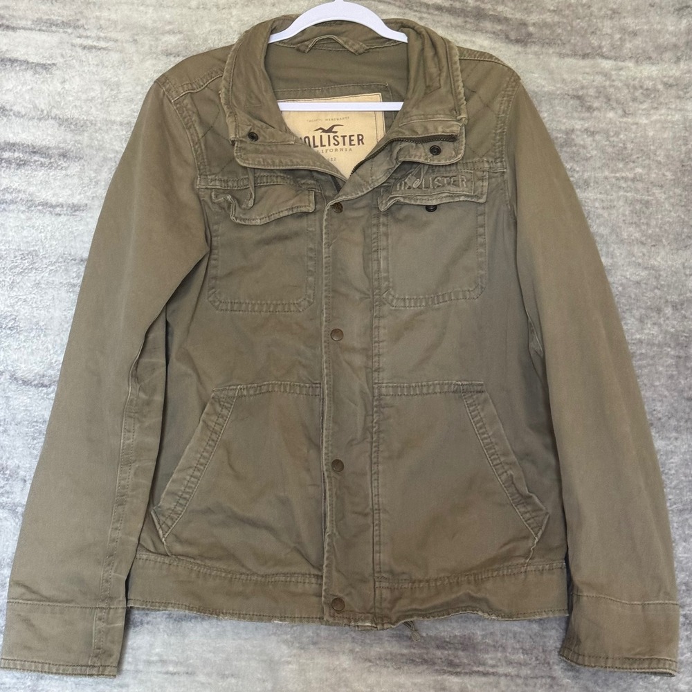 Hollister California Mens Olive Green Field Jacket Cotton Utility Coat Large